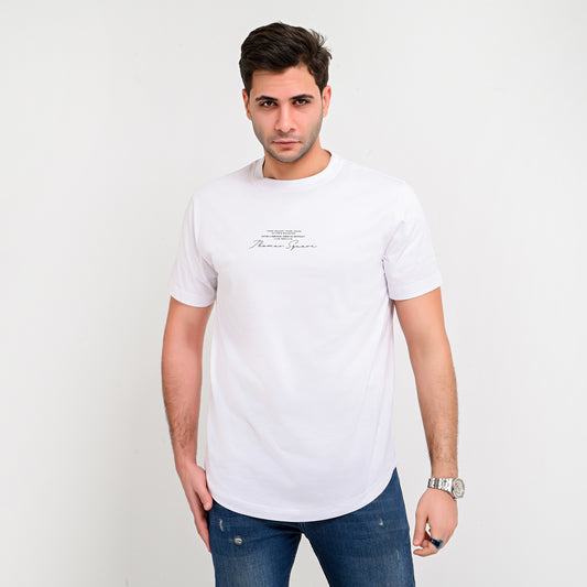 100% Soft cotton printed curved t-shirt - full signature