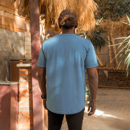 95% Cotton side Printed Curved Design- Dark Aqua - Ts -CL1
