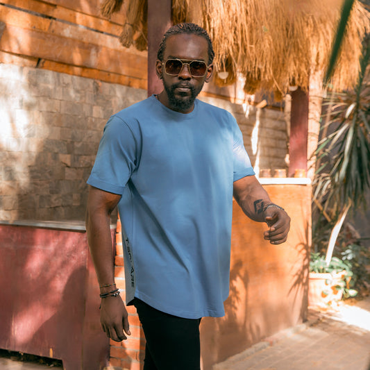 95% Cotton side Printed Curved Design- Dark Aqua - Ts -CL1