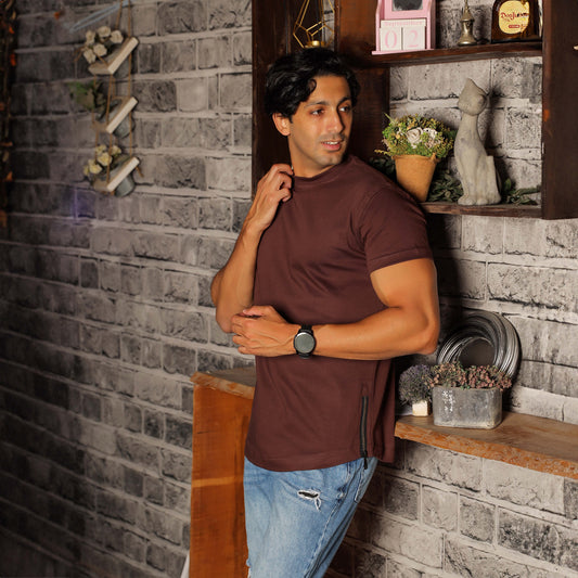 100% Cotton Curved design t-shirt with side zippers - Elite Collection