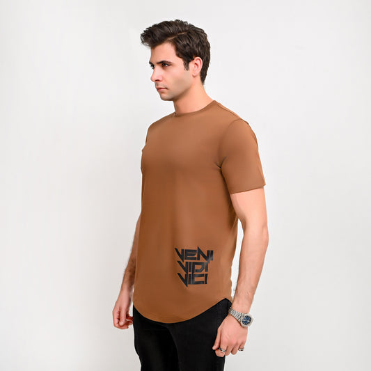 100% Soft cotton printed curved t-shirt VENI VIDI VICI