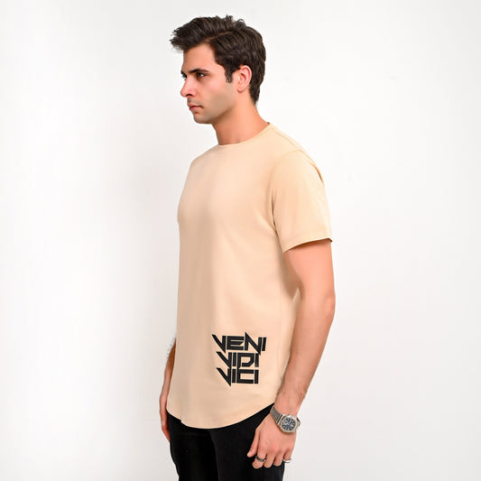 100% Soft cotton printed curved t-shirt VENI VIDI VICI