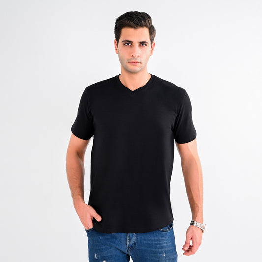 V-Neck 100% cotton-shirt - Curved