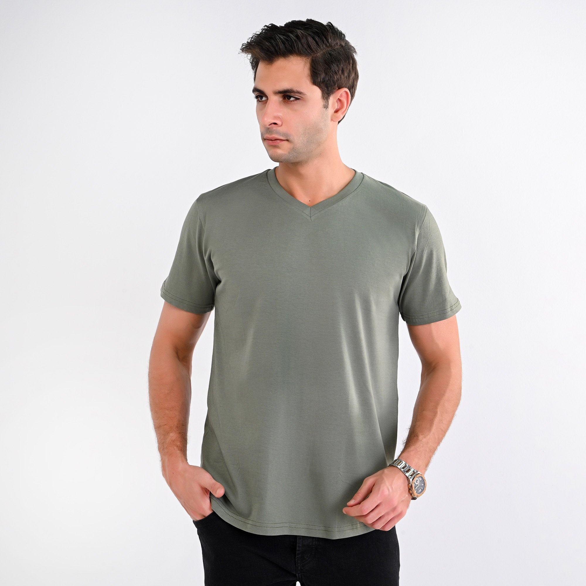 V-Neck 100% cotton-shirt - Curved – Thomas-Square