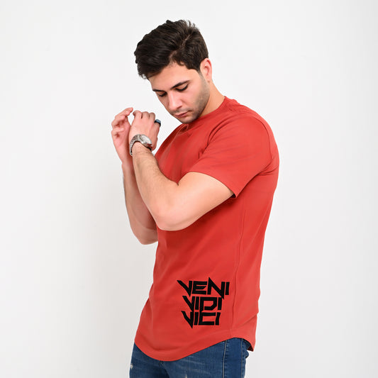 100% Soft cotton printed curved t-shirt VENI VIDI VICI
