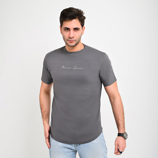100% Soft cotton printed curved T-shirt, Thomas Signature