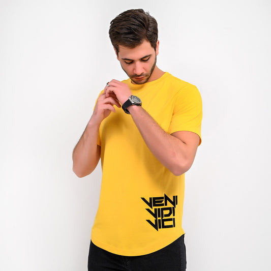 100% Soft cotton printed curved t-shirt VENI VIDI VICI