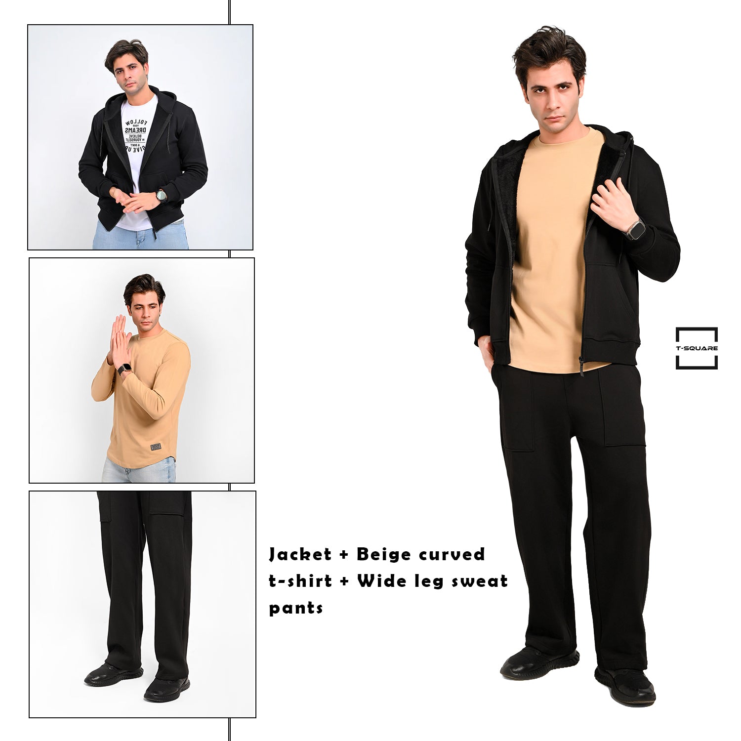 Men’s Winter Full Set (Jacket + T-shirt + Wide leg sweat pants ...